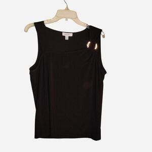 Nine West Asymmetrical O-Ring Tank | Black Sleeveless Draped Shell | Size M